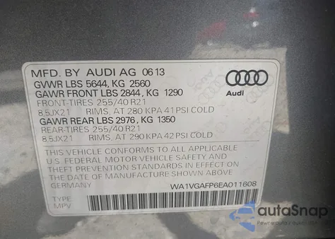 2014 Audi Sq5 3.0T Premium Plus from USA, damaged, VIN WA1VGAFP6EA011608